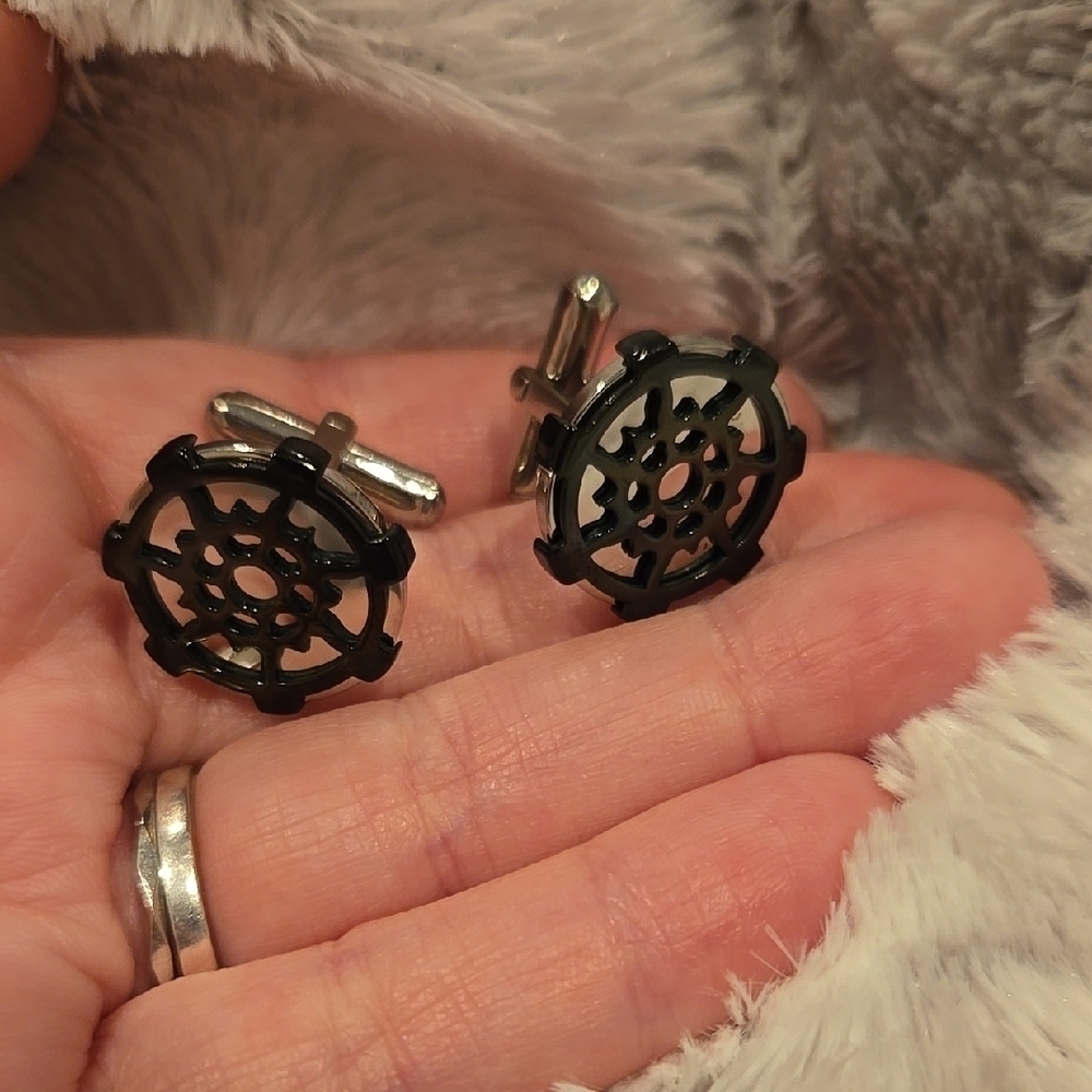 Black and Silver Stainless Steel Nautical Cufflinks Brand New In Box